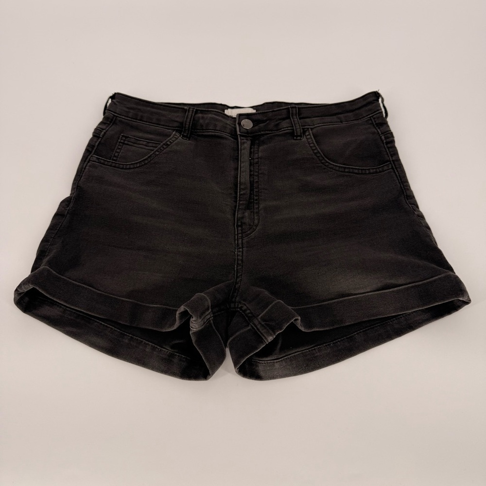 H&M High-Waisted Washed Black Denim Women's Shorts Size 12